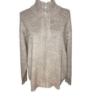 ML Kessler Sweater Alpaca Wool Mock Neck Full Zip Cardigan Beige Size Medium